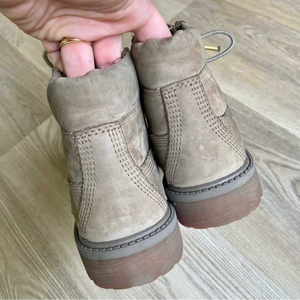 Timberland Dark Beige Nubuck Leather Boots | Waterproof | Unisex Junior Kids - Picture 11 of 14